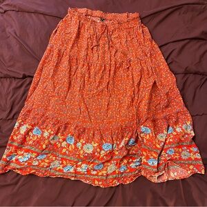 Women's XXL Bohemian Floral Printed Elastic Waist A Line Maxi Skirt w/ Pockets